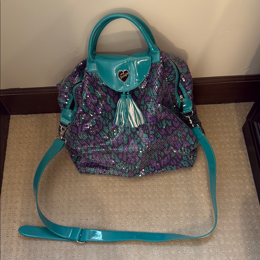 Betsey Johnson Turquoise and Purple Sequin Shoulder Bag